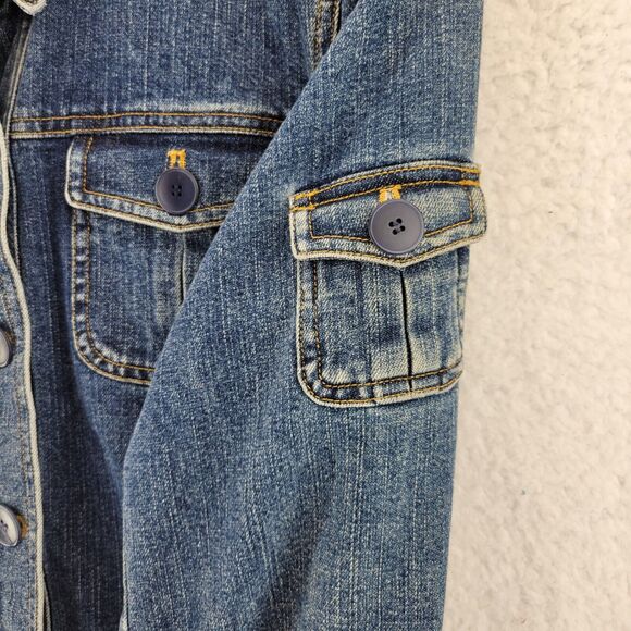 Jones New York Women's Denim Cargo Jacket Size Medium Stretch Pockets - Picture 7 of 7
